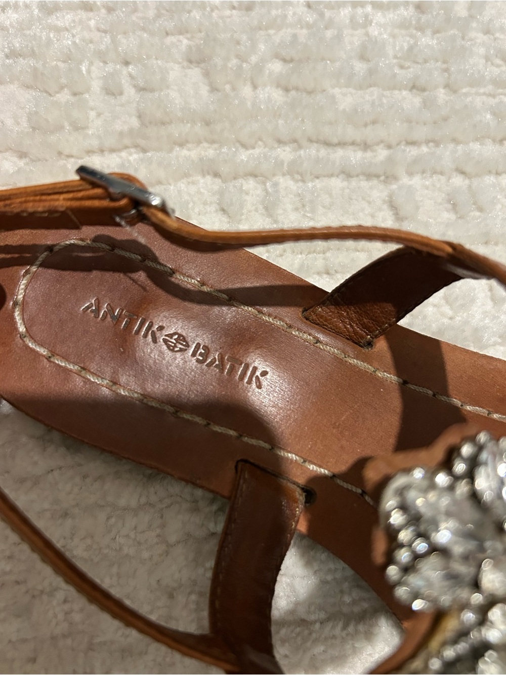Antik Batik Brown Leather Jeweled T-Strap Sandals - Picture 4 of 4